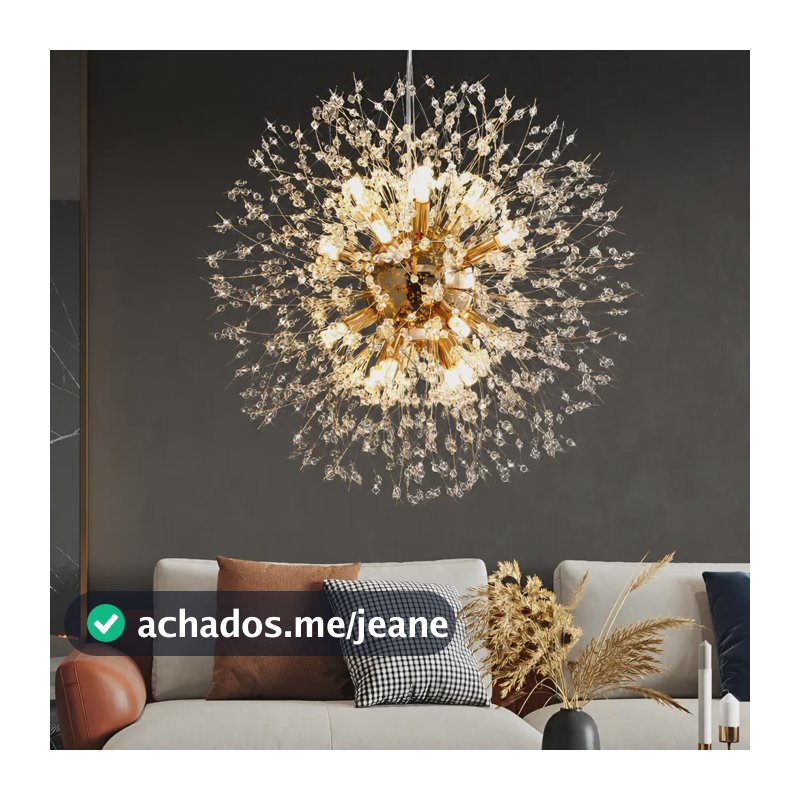 Lustre Pendente Moderno Cristal Dente De Leão Luxo Dourado 127/220v Dourado