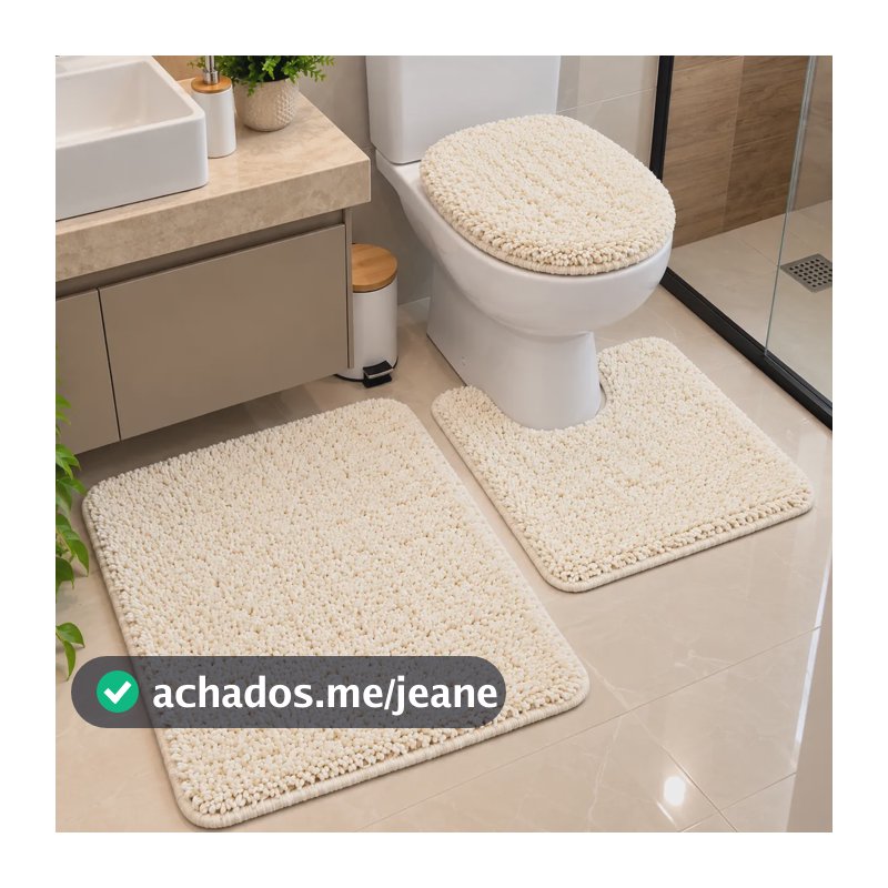 Jogo De Tapete Para Banheiro 3 Peças Antiderrapante Algodão Off White Lisa