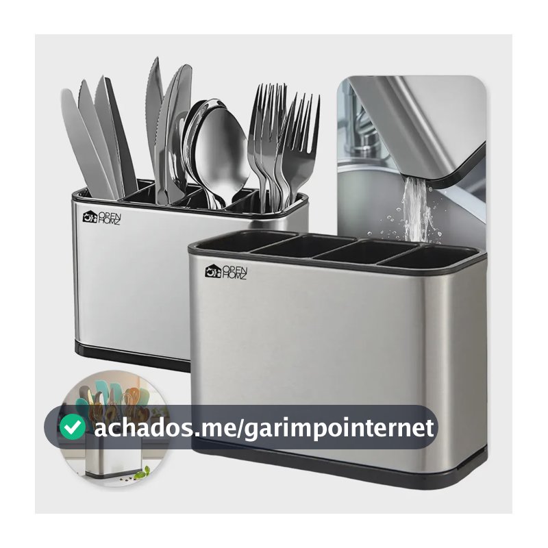 Escorredor de Talheres Inox Open Zee para Cozinha com 4 Divisões e Drenagem