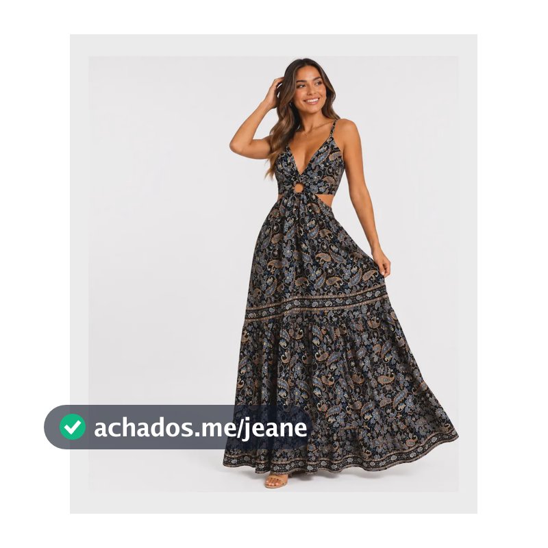 Vestido Longo Estampado Elegante Alcinha Soltinho Verão 1609 Preto G