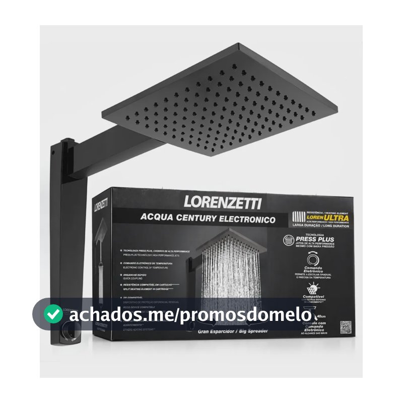 Chuveiro Ducha Acqua Century Eletrônico Preto Lorenzetti Preto 110v/5500w
