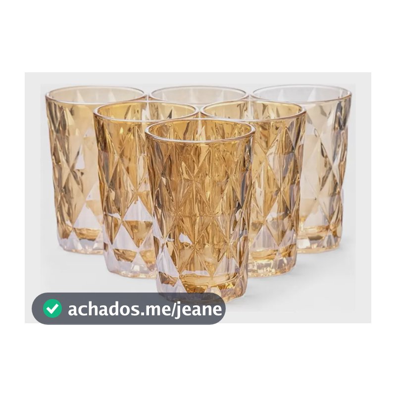 Jogo De Copos Com 6un Vidro Diamond 350ml. Dourado