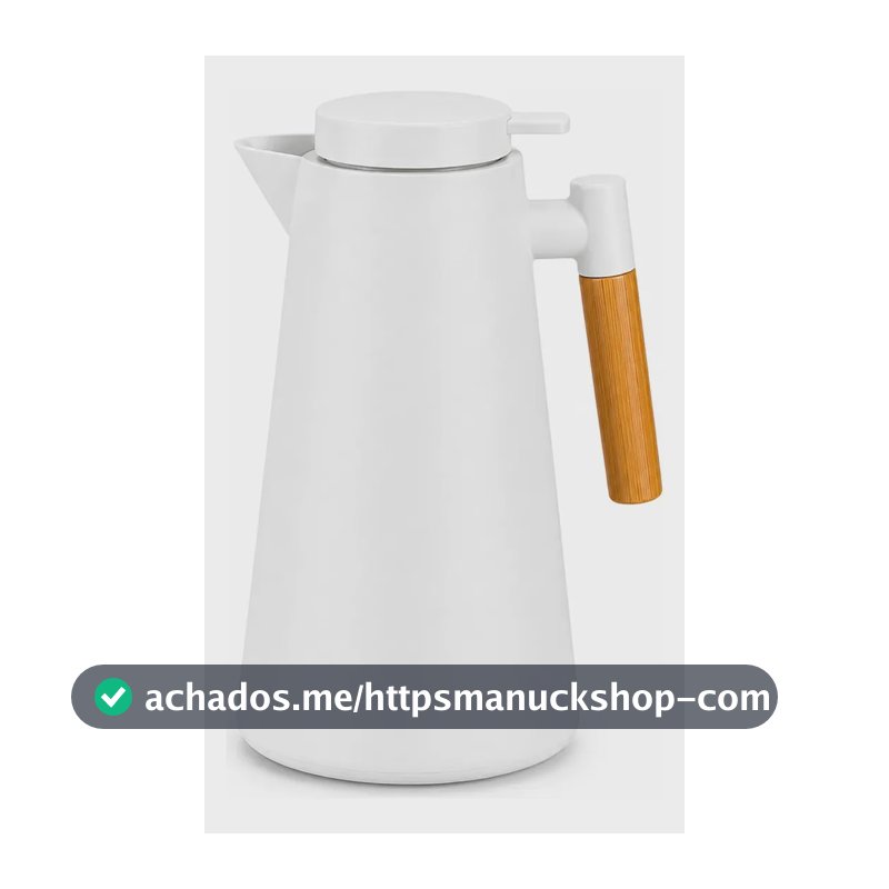 Garrafa Térmica Café 1 Litro Nórdica Cabo Madeira Mesa Posta Branco