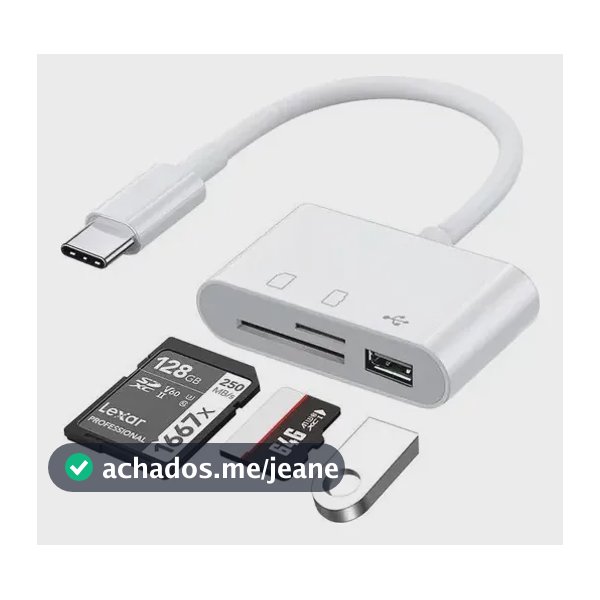 Adaptador Tipo C Leitor De Cartão Memória 3 Em 1, Sd, Tf Branco