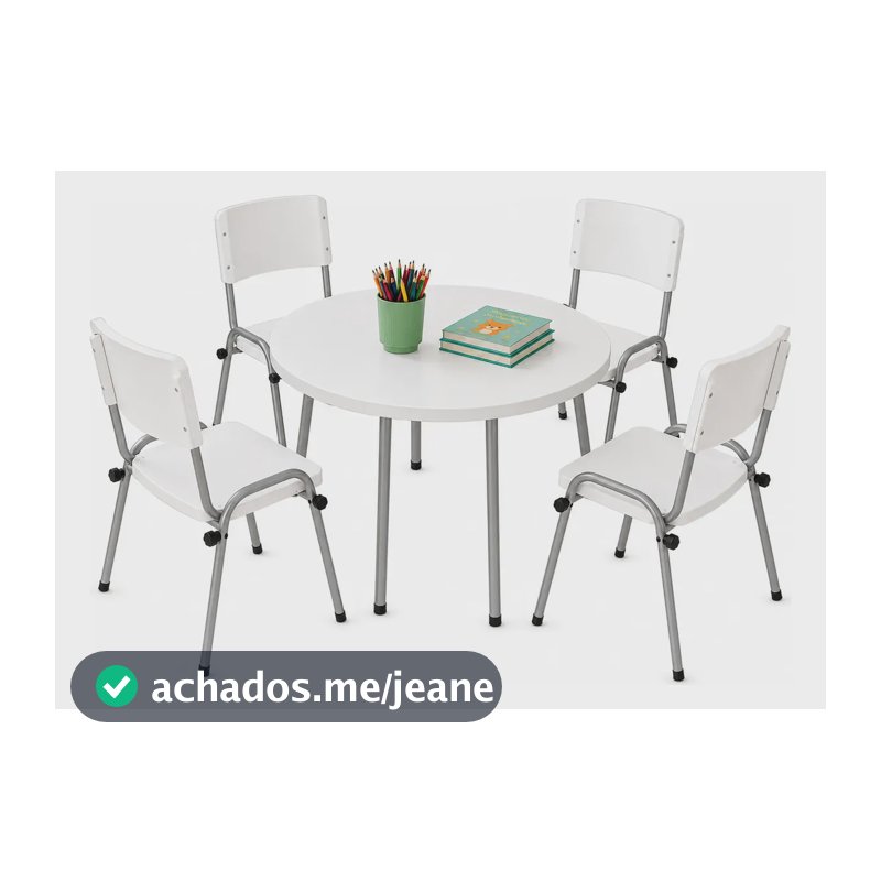 Mesa Infantil Redonda 4 Cadeiras Base Cinza Iso Kids Escola Branco