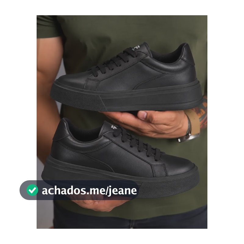 Tênis Couro Legítimo Masculino Casual Conforto Solado Alto Preto 44