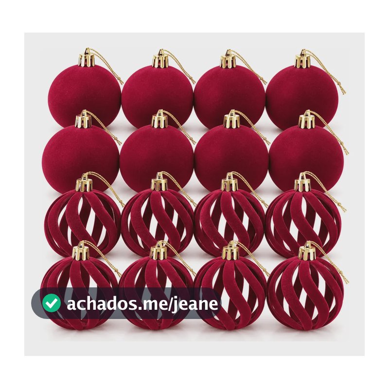 Kit 16 Bolas De Natal Com Veludo 6cm Lisas E Vazadas Vermelho Liso