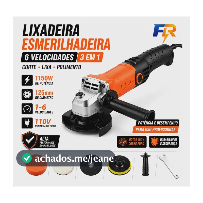 Esmerilhadeira Angular de 1150W Profissional com 6 Velocidades e Disco de 5" para Serralheria