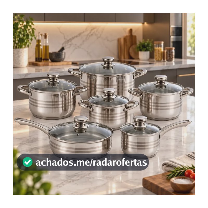 Jogo De Panelas Francesas Galya 12 Peças Aço Inoxidável Prateado