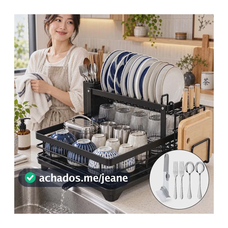 Escorredor De Louça Cozinha Aço Inox Talher Tigela Hikuca Preto