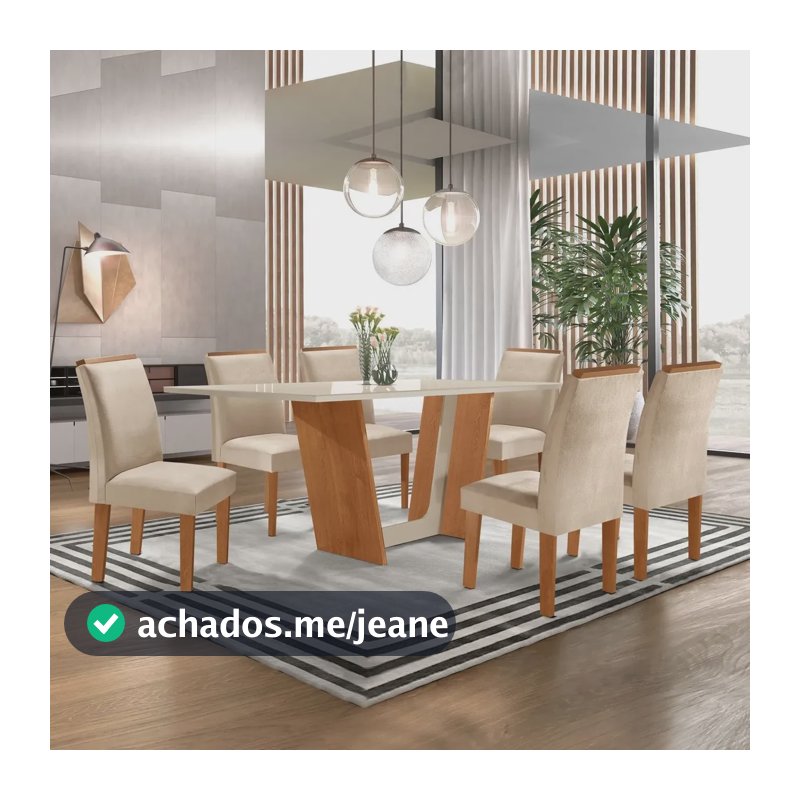 Conjunto Sala De Jantar Mesa Tampo Dakota Plus Vidro Cinamomo/off White/suede Pena