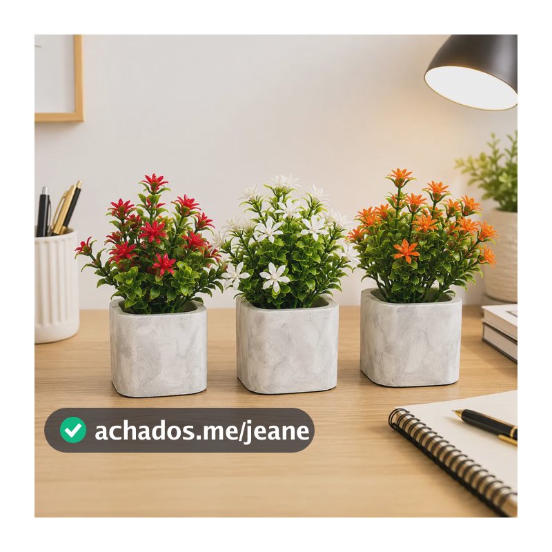 Vasos De Gesso Com Plantas Artificiais Artesanal Luxo Marmor Cinza Com Branco