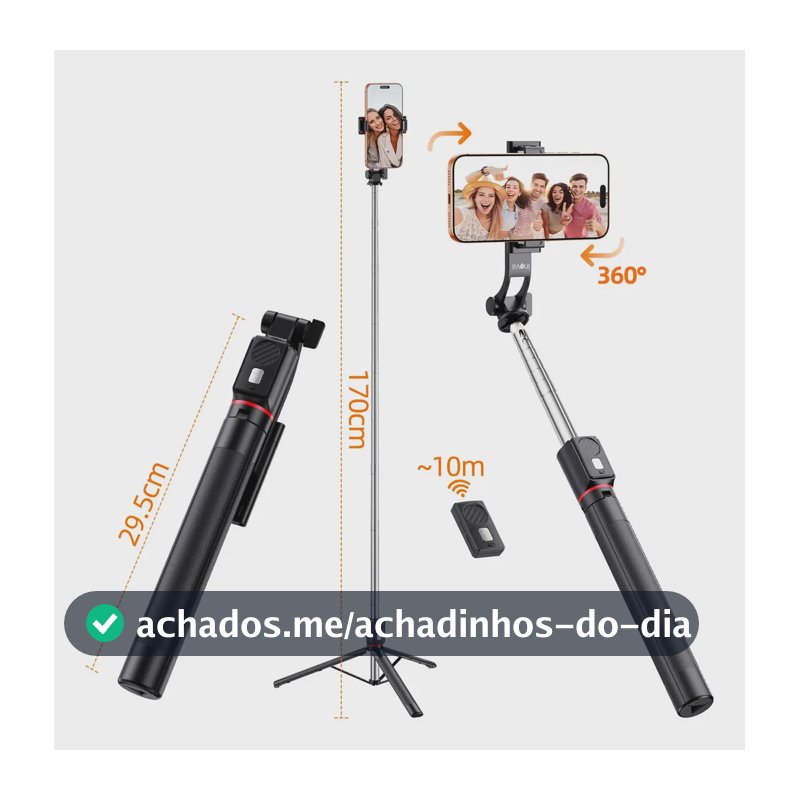 1.7M Tripe De Celular bem como Bastão De Selfie E Portátil Com Controle Remoto Destacável E Suporte Para Celular 360° Rotação, Extensível Tripé Selfie Stick, Universal Tripé De Celular Cor Preto Inova