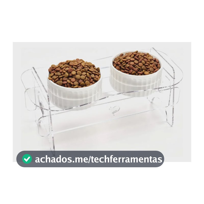 Comedouro Pet Gato Elevado Duplo Ração Anti Engasgo Acrilico Comedouro Bebedouro Comedouro Branco