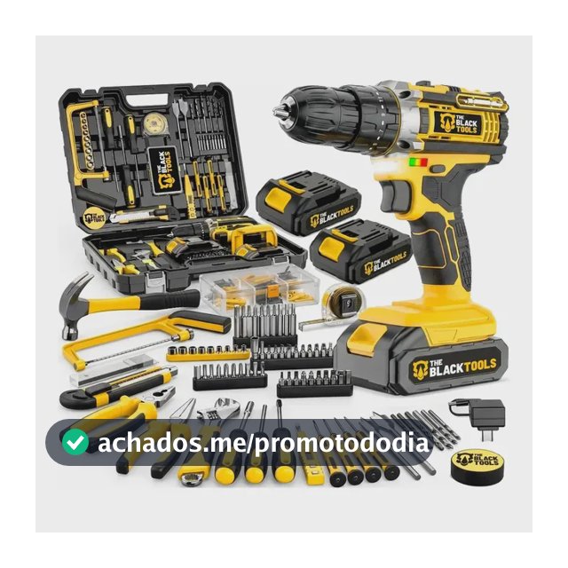 Parafusadeira Furadeira De Impacto The Black Tools Com Maleta + Kit Acessórios 147 Peças 2 Baterias Profissional Tbkit17