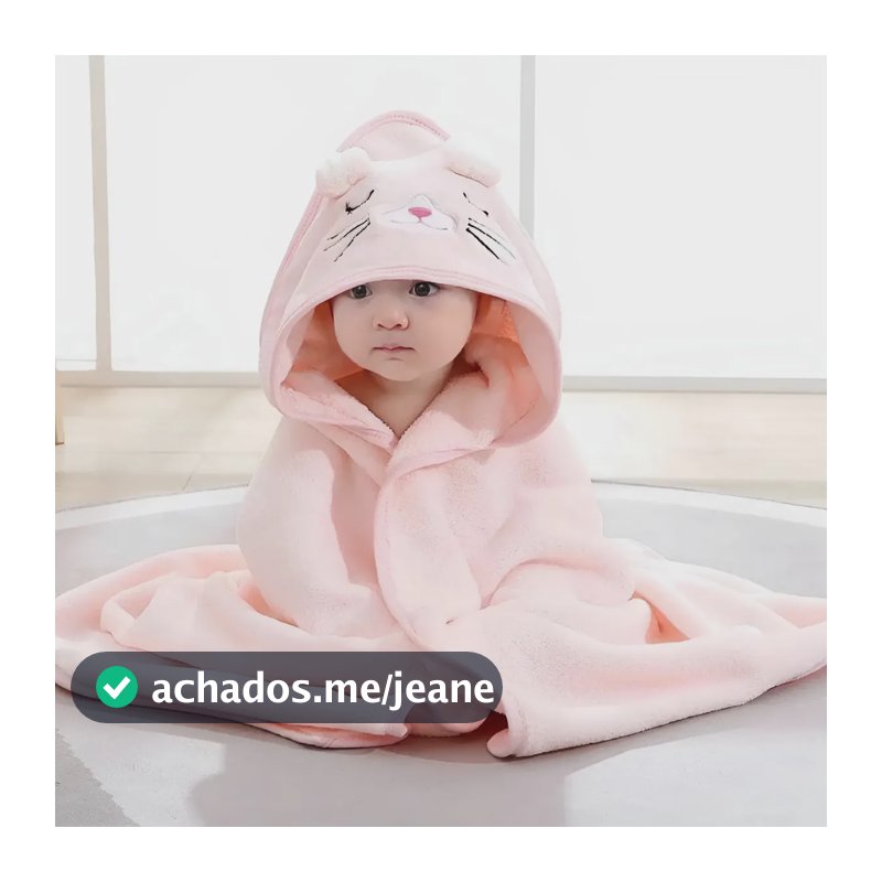 Toalha Bebe Infantil Macia Com Capuz Grande Forrada Durável Cor Rosa