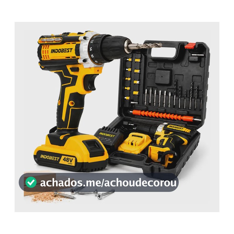 Parafusadeira Furadeira Sem Fio 48 2 Baterias 340w C/brocas Preto 127/220v
