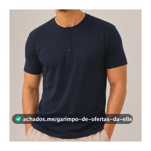 Camiseta Henley Masculina Slim Fit Algodão Manga Curta
