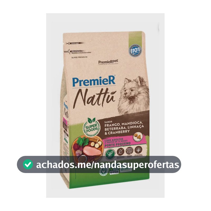 Ração Premier Nattu Cães Ad Raças Peq Frango E Mandioca 1kg