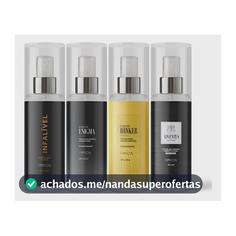 KIT BODY SPLASH MASCULINO INFALIVEL + ENIGMA + BANKER + ADVENTUS 200ML - PRIMACIAL PERFUME AMADEIRADO