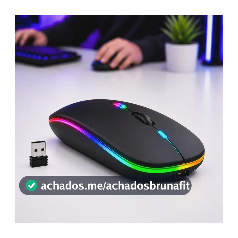 Mouse Recarregável Bluetooth Wireless Ergonômico Óptico Informática Gamer Led Rgb Notebook Pc Tablet Smartphone Blackbom