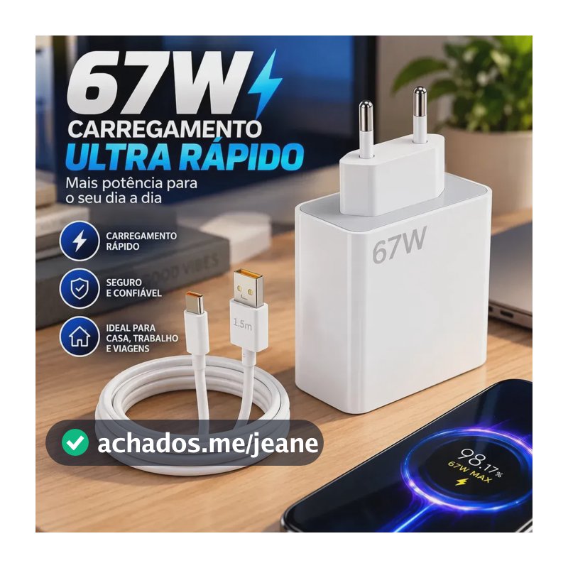 Carregador Turbo 67w Usb-c + Cabo Tipo C Branco