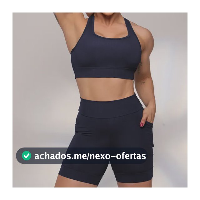 Conjunto Fitness Top Shorts Meia Coxa Alta Compressão