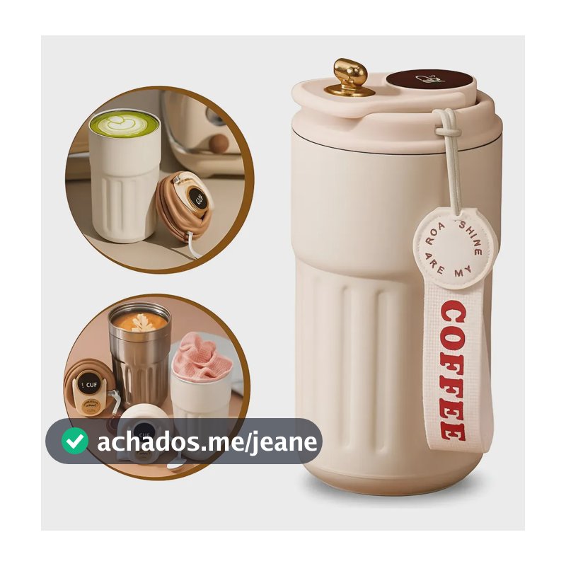 Copo Térmico Café Chá Antivazamento Display De Temperatura Creme