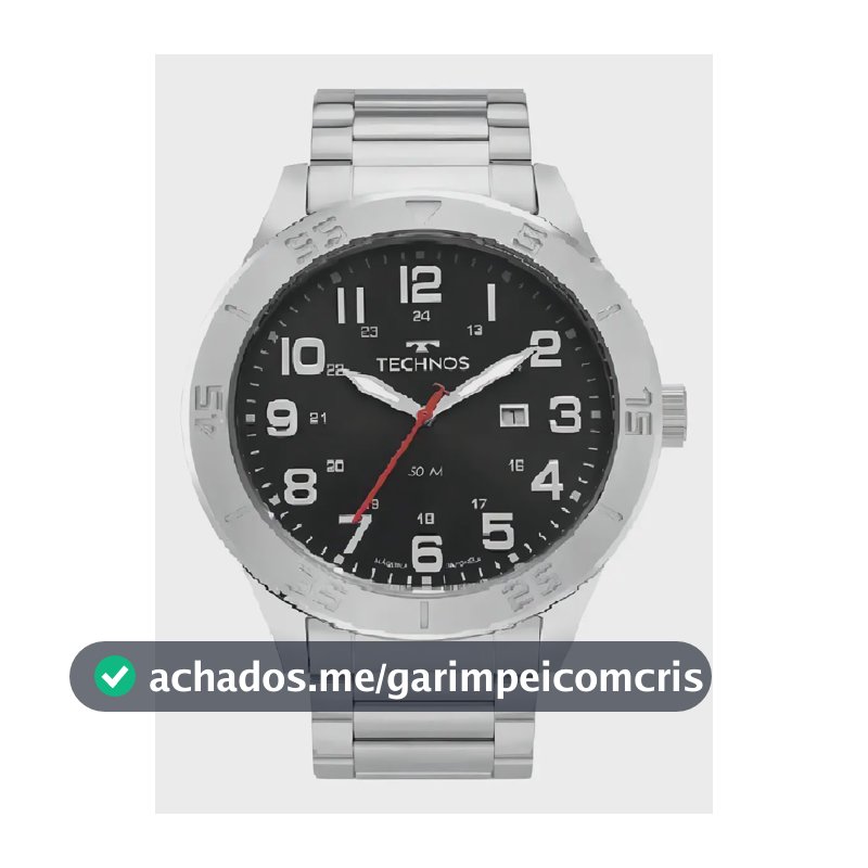 Relógio Technos Masculino Aço Inoxidável Fundo Preto Resistente Água 50m
