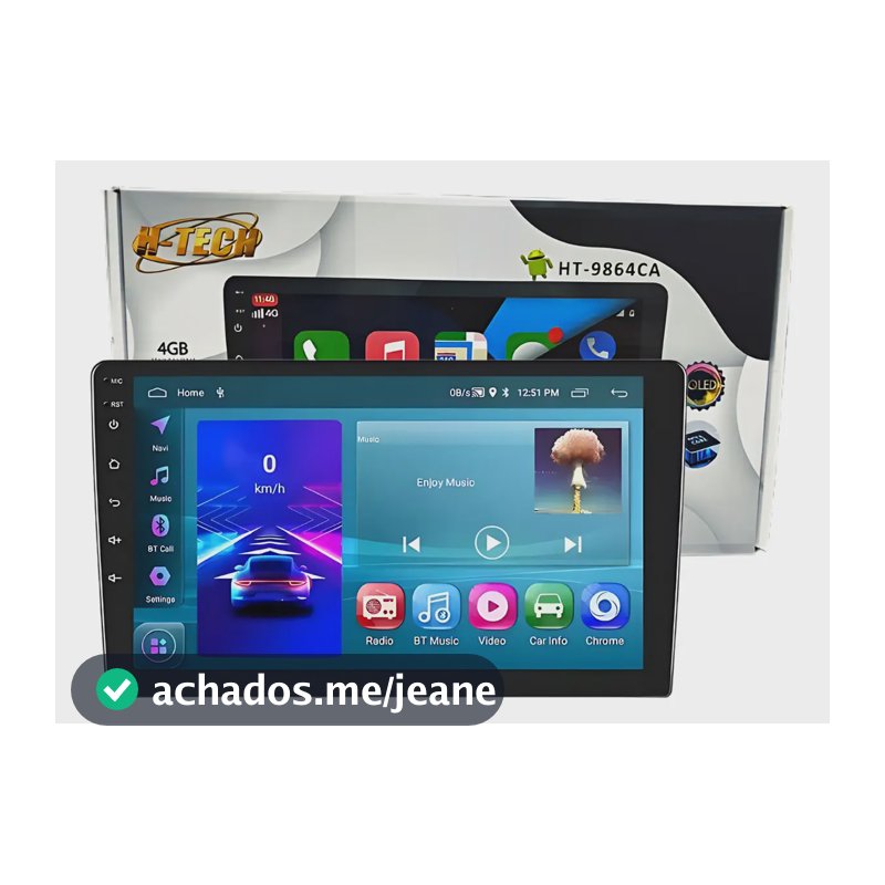 Central Multimidia H-Tech HT-9864CA 9pol 4gb 64gb Octacore Carplay E Android QLED