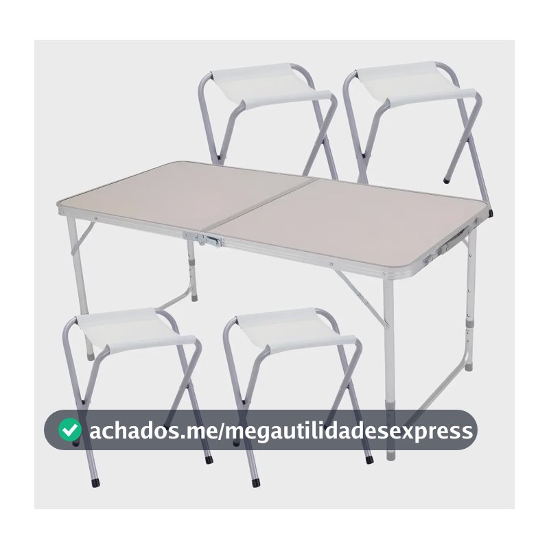 Mesa Dobrável Portátil Alumínio 120x60cm 4 Banquetas Zelt