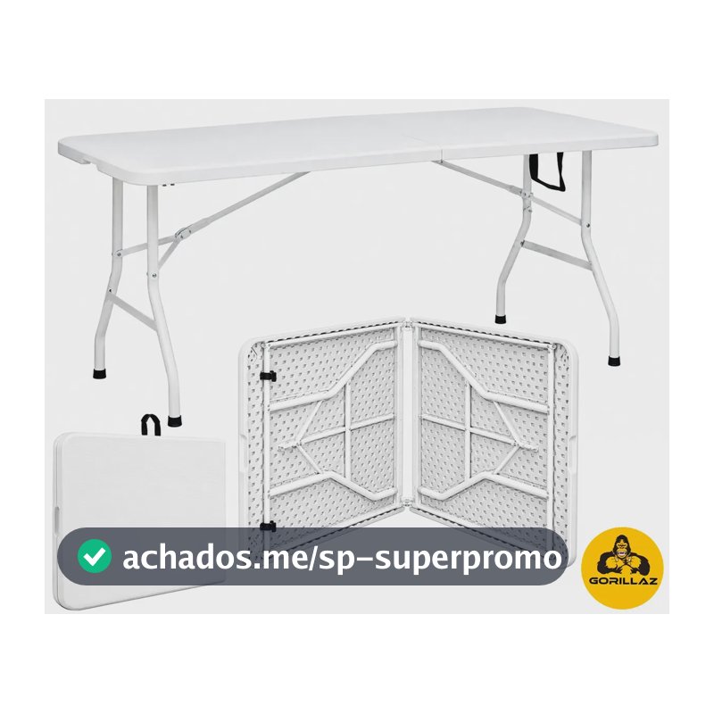 Mesa Dobrável Vira Maleta C/ Alça Portátil 1.80m Para Camping Pesca Jardim Área Externa Interna Salão De Festas Gorillaz