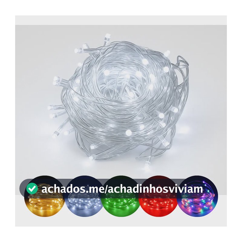 Pisca Pisca Natal 9m 100 LEDs Branco Quente Fio Transparente