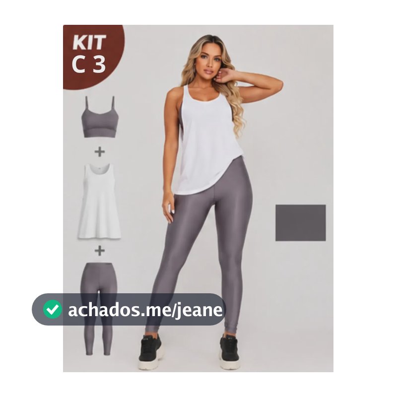 Kit 3 Peça Fitness Roupa Academia Legging + Cropped + Regata Cinza G
