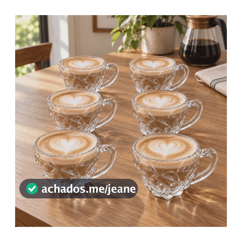 Jogo De Xicaras 6 Peças De Vidro Rocks 105ml Café Chá Louça