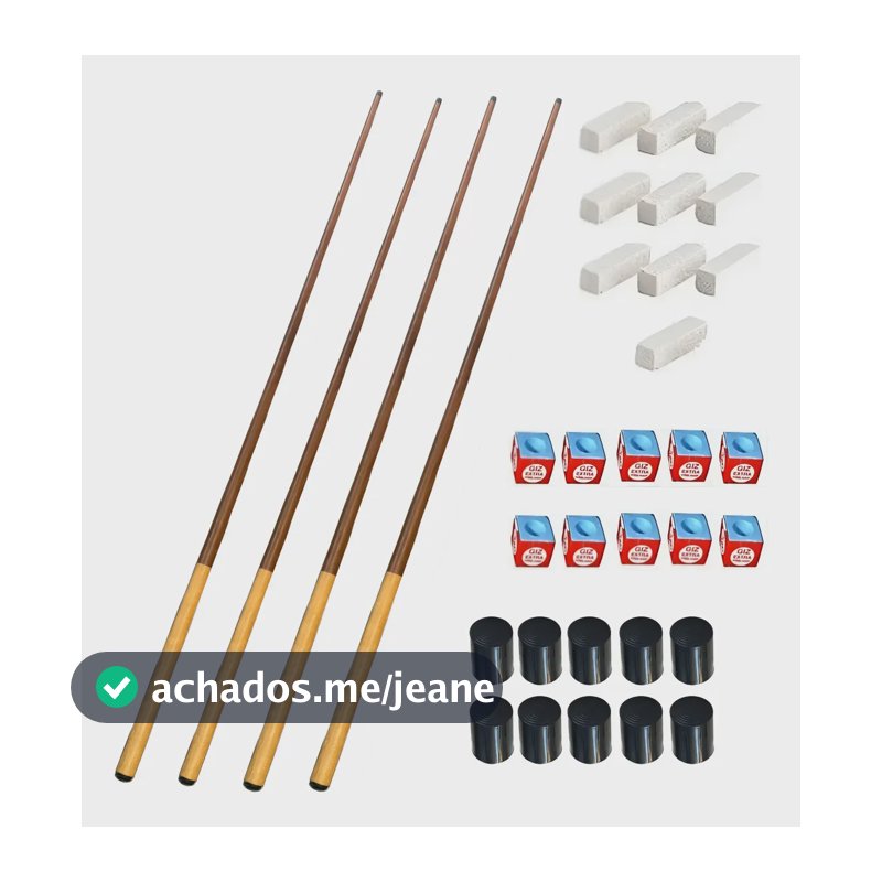 4 Tacos Retos Bar Sinuca Snooker Bilhar Kit Giz +10 Virolas Natural 430 G