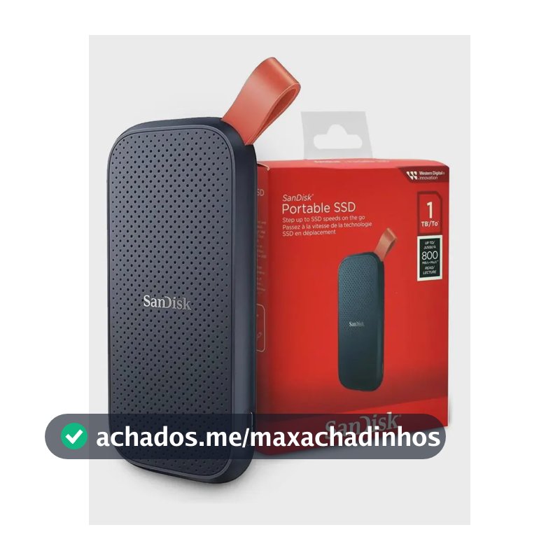 SSD Externo Portátil 1TB Interface USB 3.2 SanDisk SDSSDE30-1T00 Velocidade de Leitura Até 800MB/s Preto