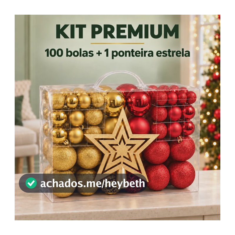 Kit 100 Bolas Árvore De Natal + Ponteira Estrela Pendente Bolinhas Lisas Foscas Glitter Decoração Natalina Premium Cor Vermelho E Dourado