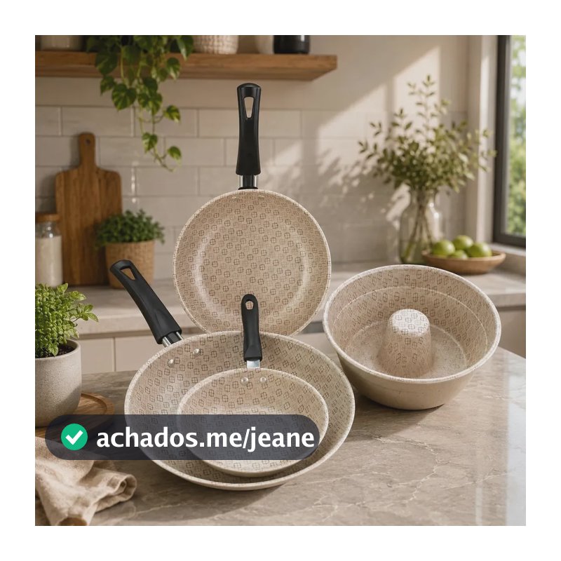 Jogo De Frigideiras Antiaderentes Creme + Forma De Bolo N°18 Creme