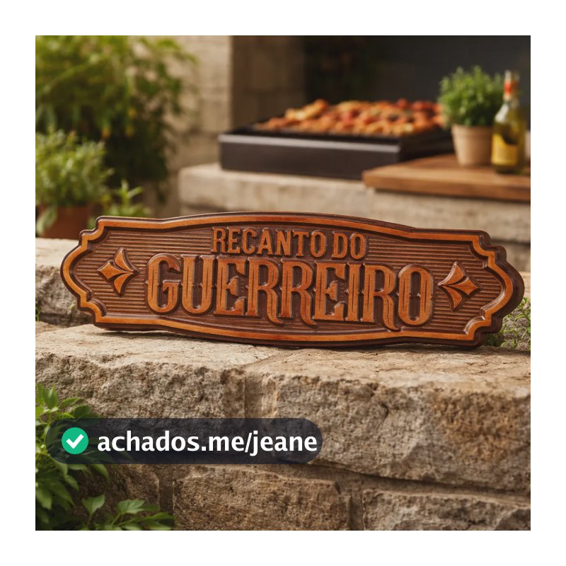 Placa Recanto Do Guerreiro Madeira Maciça 57x14cm M02 Recanto Do Guerreiro