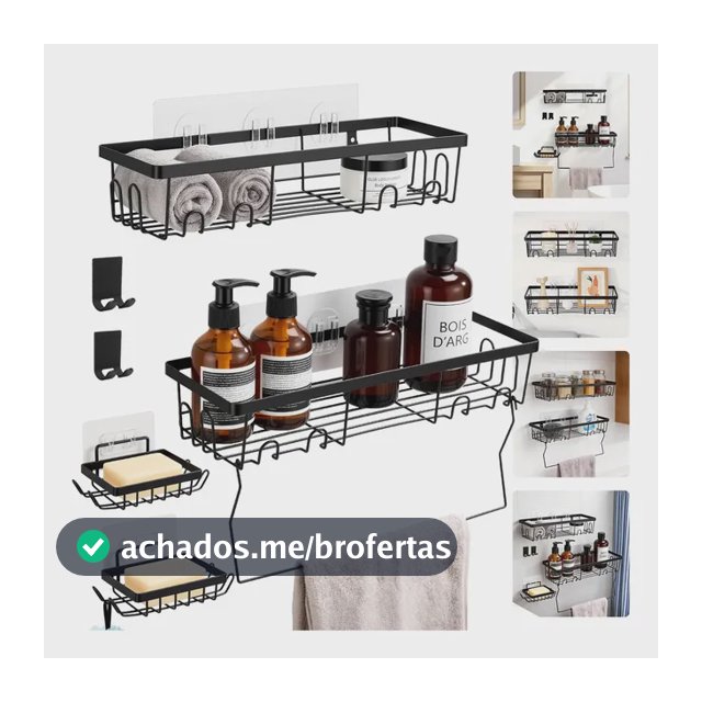 Kit 7 Suporte Porta Shampoo Sabonete Banheiro Adesivo Parede Preto