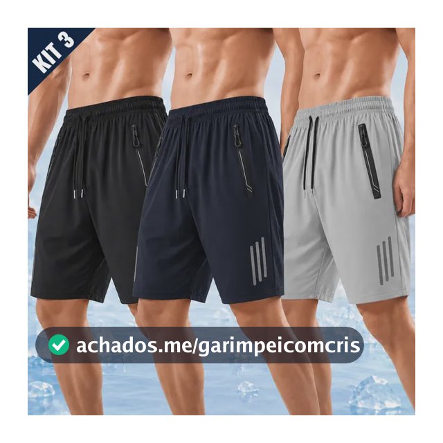 Kit 3 Bermuda Masculina Short Tactel Secagem Rápida Academia