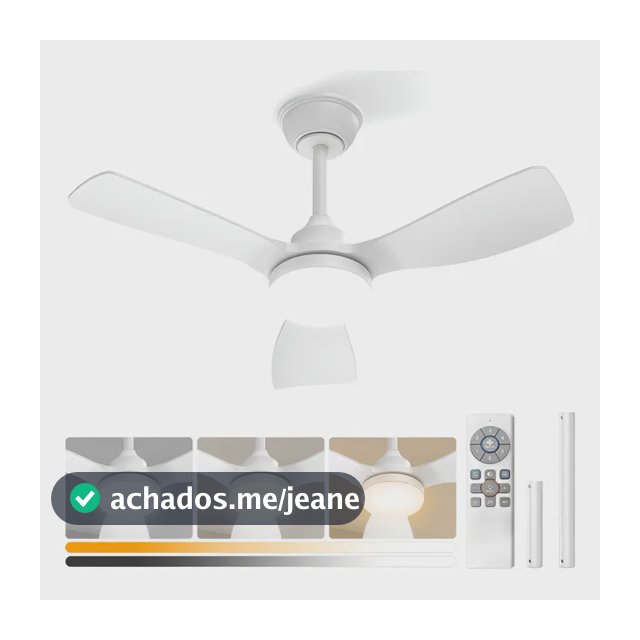 Ventilador De Teto 3 Pás Com Luz E Controle Remoto 36'' 91 Cm 50/60hz Branco 127/220v Plástico 3