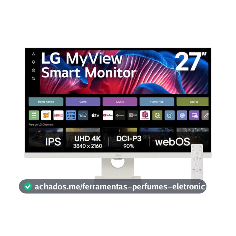Monitor LG MyView Smart - Tela IPS 27", WebOS, ThinQ Home, Air Play, Screen Share, Bluetooth, Branco – 27SR73U