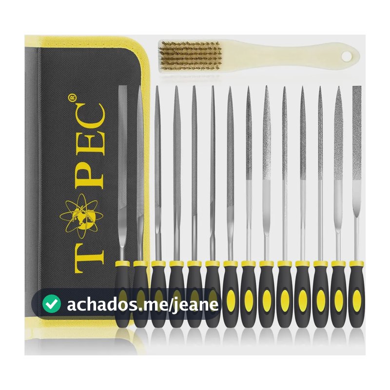 Kit de Limas para Joias e Artesanato Topec, 16 Peças de Esmeril e Aço Carbono com Cabo Ergonômico