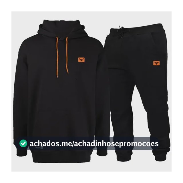 Conjunto De Frio Moletom Com Capuz Canguru Flanelado Preto