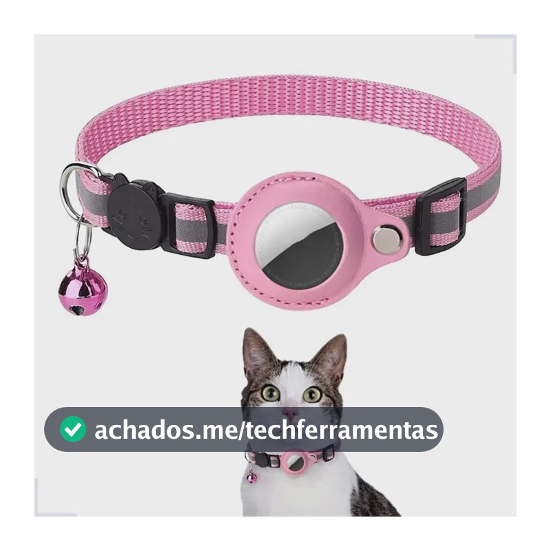 Coleira Case Capa Fixa Para Airtag Rastreador Gps Cães Gatos Cor Rosa Tamanho Da Coleira 30cm X 1cm