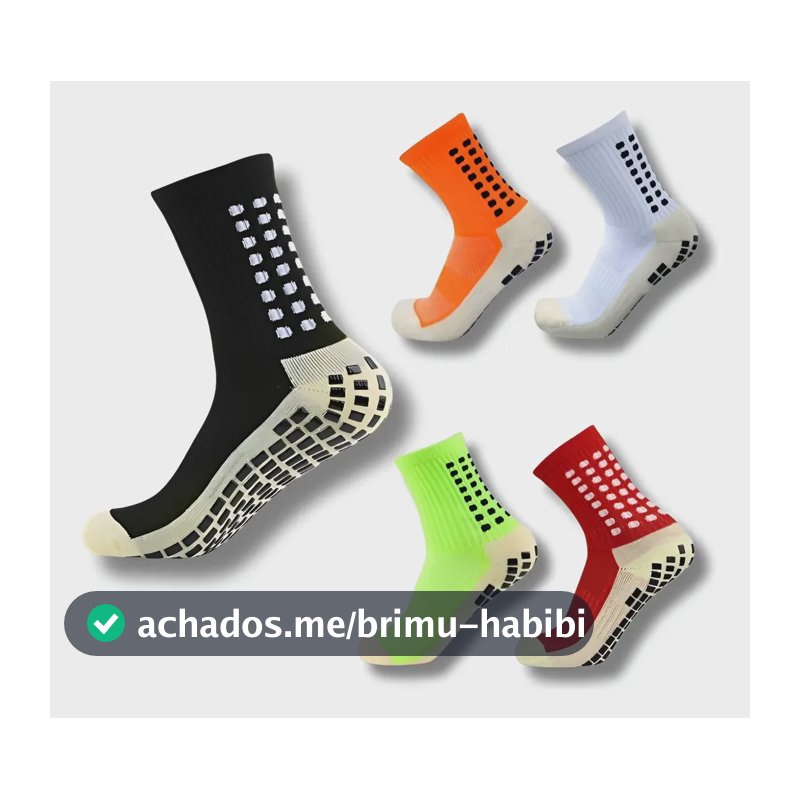Kit 5 Pares Meia  Antiderrapante Esportiva Futebol Treino Branca Preta Vermelha Verde Laranja