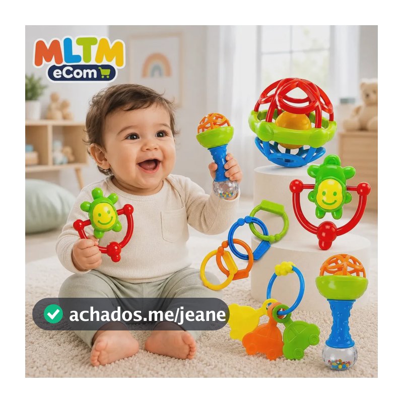Kit 8 Pcs Chocalho de Bebe Recém Nascido Mordedores Macio Estímulo Sensorial Brinquedo Educativo Montessori MLTM ECOM