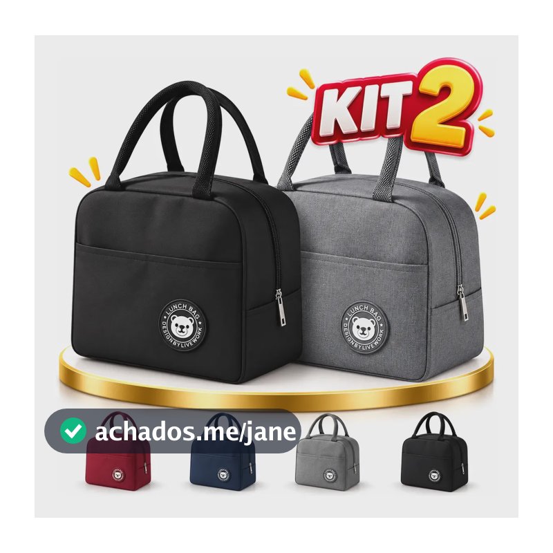 Kit 2 Bolsa Marmita Térmica Lancheira  Academia Trabalho Dia Preto E Cinza